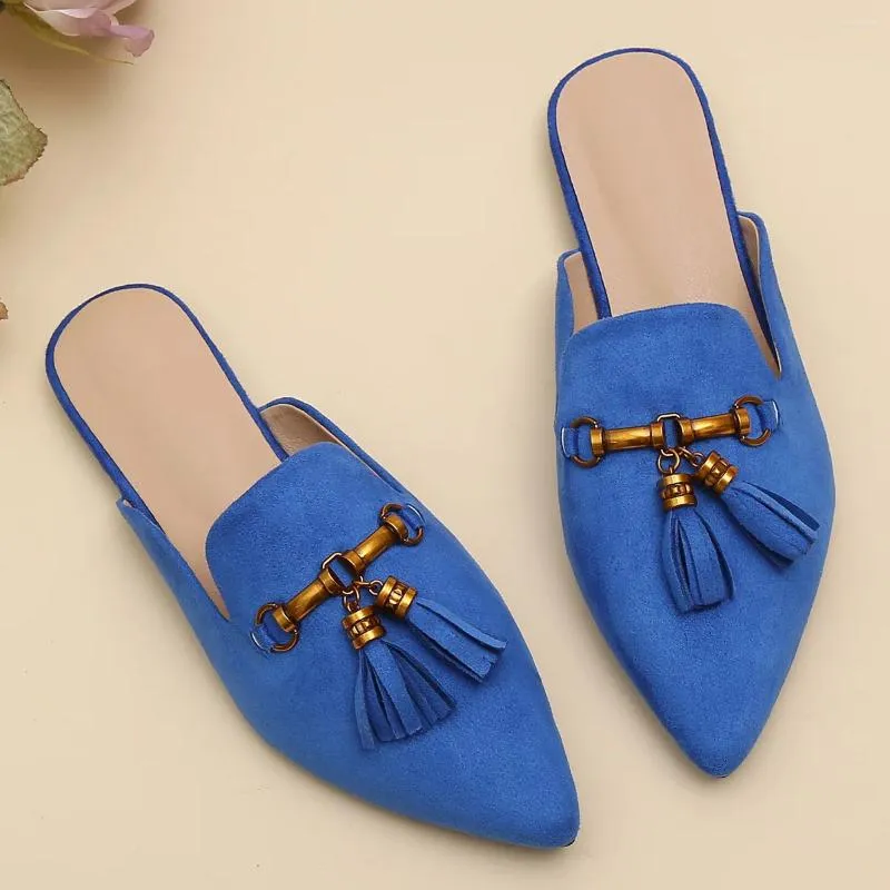 Slippers Casual Stijl Baotou Mode Dames Enkele Schoenen Comfortabele Platte Half Silppers Muller Kwastje Punt XQ1215-5