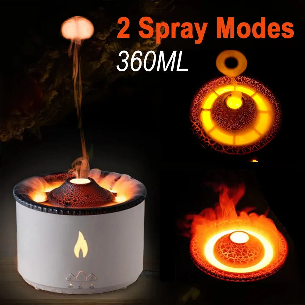 360 ml luftfuktare vulkanisk flamma aromdiffusor Essential Oil USB Portable With Smoke Ring Night Light Lamp Fragrance 231226