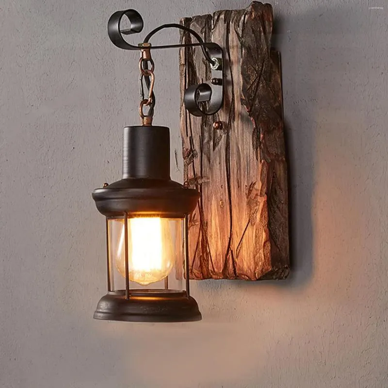 Wandlampen im antiken Stil, industrielle Holzleuchte, E27, rustikale Lampe, dekorieren Sie Eisen- und Metallkunst für Bar, Loft, Korridor