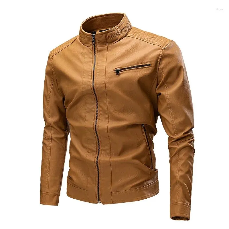 Jaquetas masculinas moda motocicleta jaqueta de couro do plutônio fino ajuste zíper casacos gola casual outerwear outono inverno qualidade