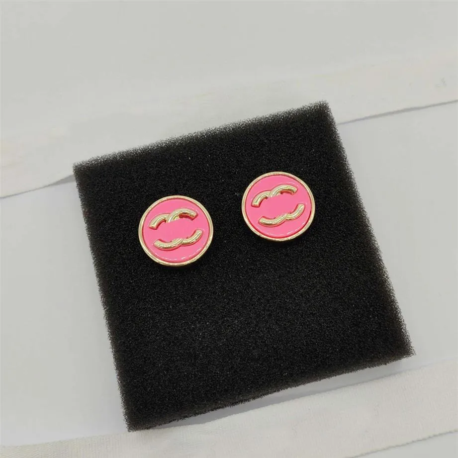 2023 Luxury quality Charm round shape stud earring with pink color in 18k gold plated have box stamp PS7509A319s