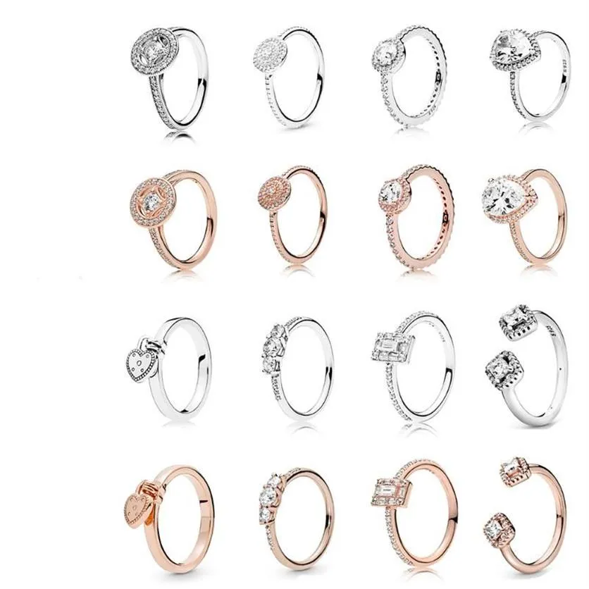 Klusterringar av hög kvalitet 925 silver rose guld kärlek knut charm sagan ljus hjärtformad hänglås ring original smycken för2119