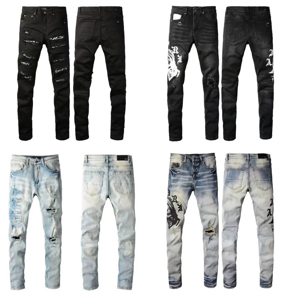 Lila Jeans Denim Tränen Designerjeans Herrenjeans Lila Markenjeans Ruine gestapelte Jeans Modetrends Männer Rock Revival Jeans Männer Hosen Schwarze Jeans Röhrenjeans Jeans