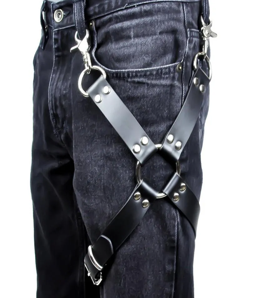 Cinturones Hombres sexys góticos pastel pu cuero de cuero correas cinturón de cintura arnese tirantes de piernas para pantalones de jeans accesorios8141824