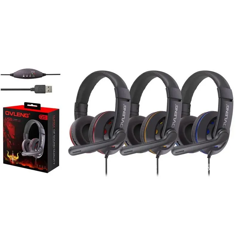 Écouteurs Q5 USB Gaming Headphone Casque avec microphone et contrôle du volume Supper Bass Gamer Écouteur pour ordinateur / lecteur multimédia / tablette