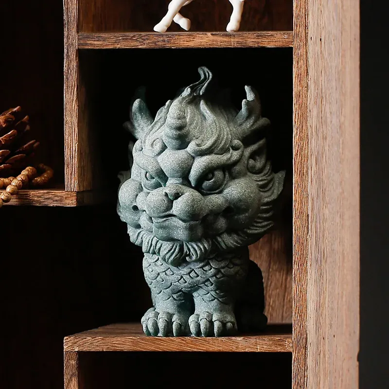 Creative Kirin Stone Lion Town House Ornament Tea Room Desktop Decoration Boutique Tea Pet Ornament 231226