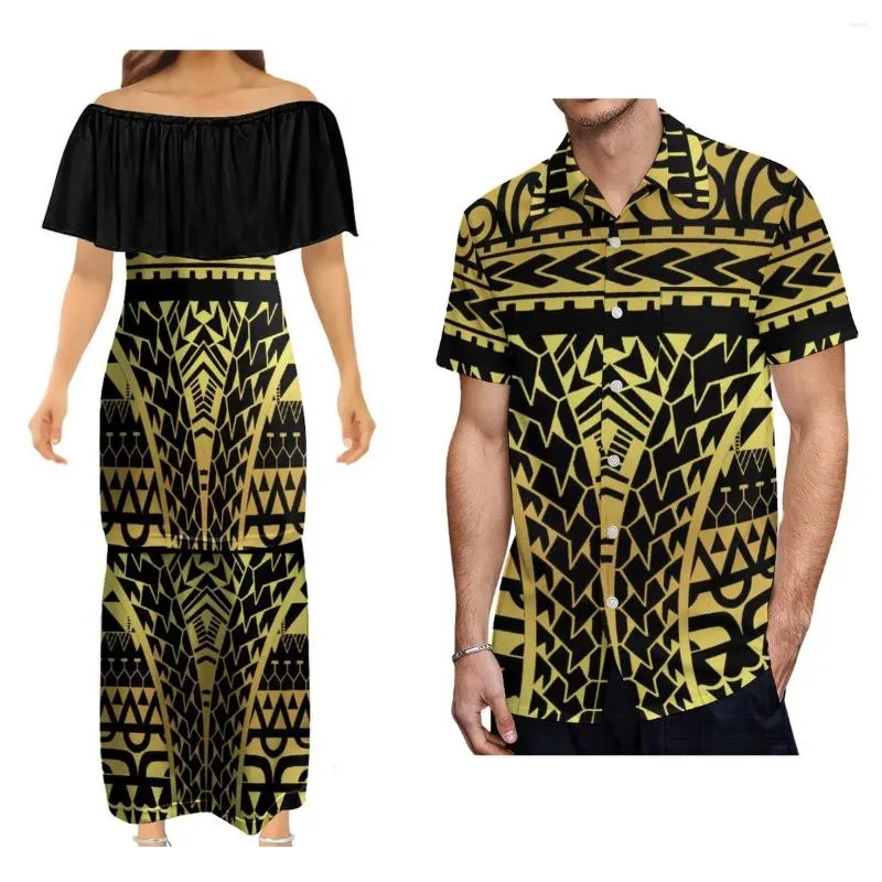 Lässige Kleider Design, schulterfreies Kleid für Damen, Puletasi-Anzug, Aloha-Hemd für Herren, 9XL, polynesisches Paar