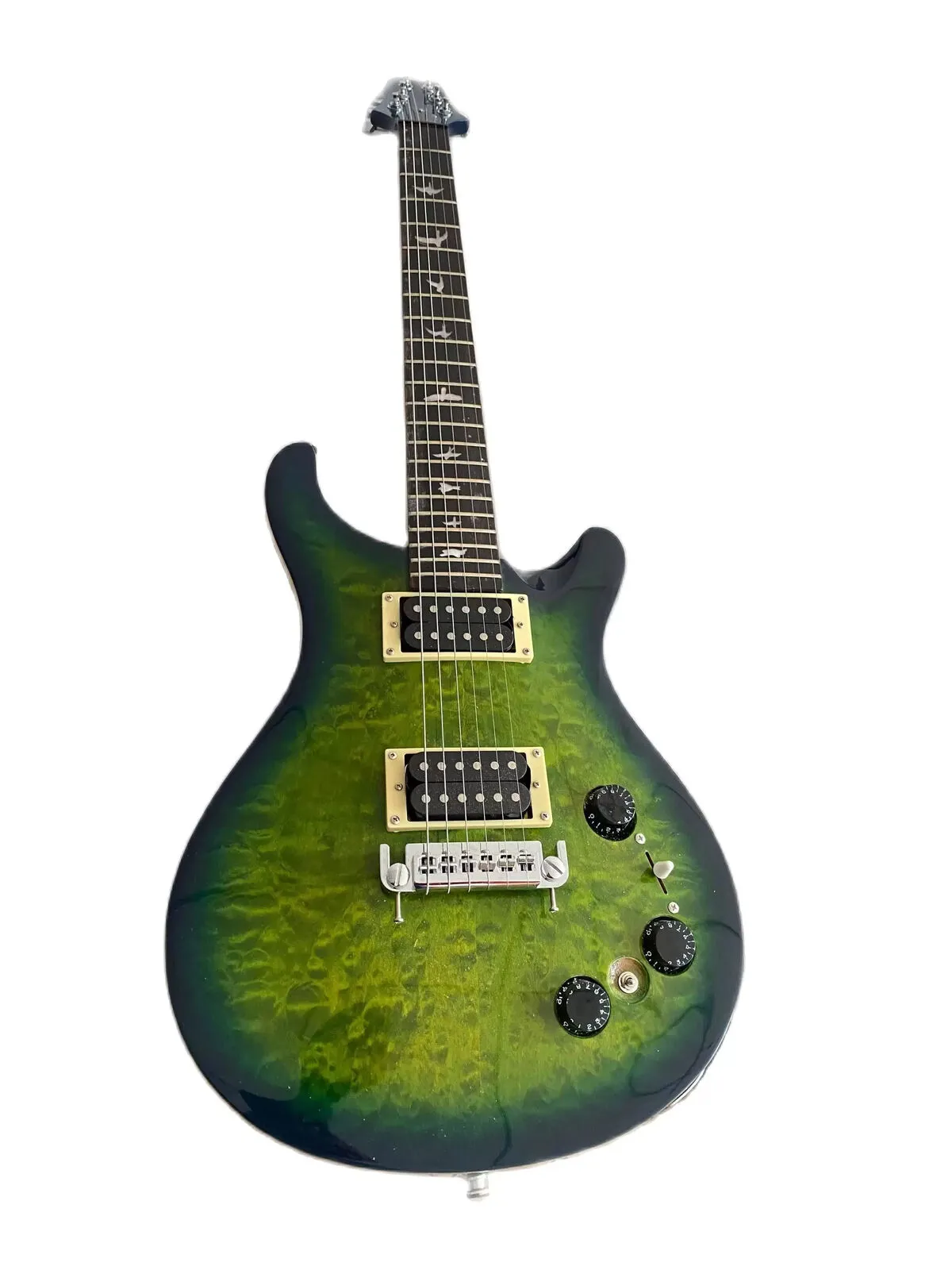 Hot Sale Maple Body Elektrische Gitaar Groen Burst Abalone Vogels Inlay Hoge Kwaliteit