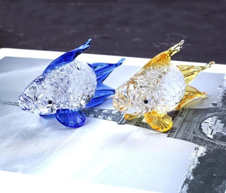 Crystal Goldfish Miniaturowa figurka ręcznie robione szklane zwierzę Crystal rzemieślnicze szklane dekoracje domowe prezent Fish Tinket Ornament Y01074545405