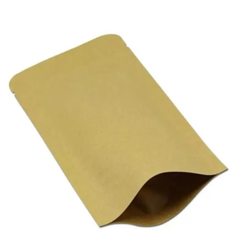 9 * 14cm Doypack Kraft Papier Mylar Sac de rangement Stand Up Feuille d'aluminium Thé Biscuit Paquet Pochette Jxqud Witql