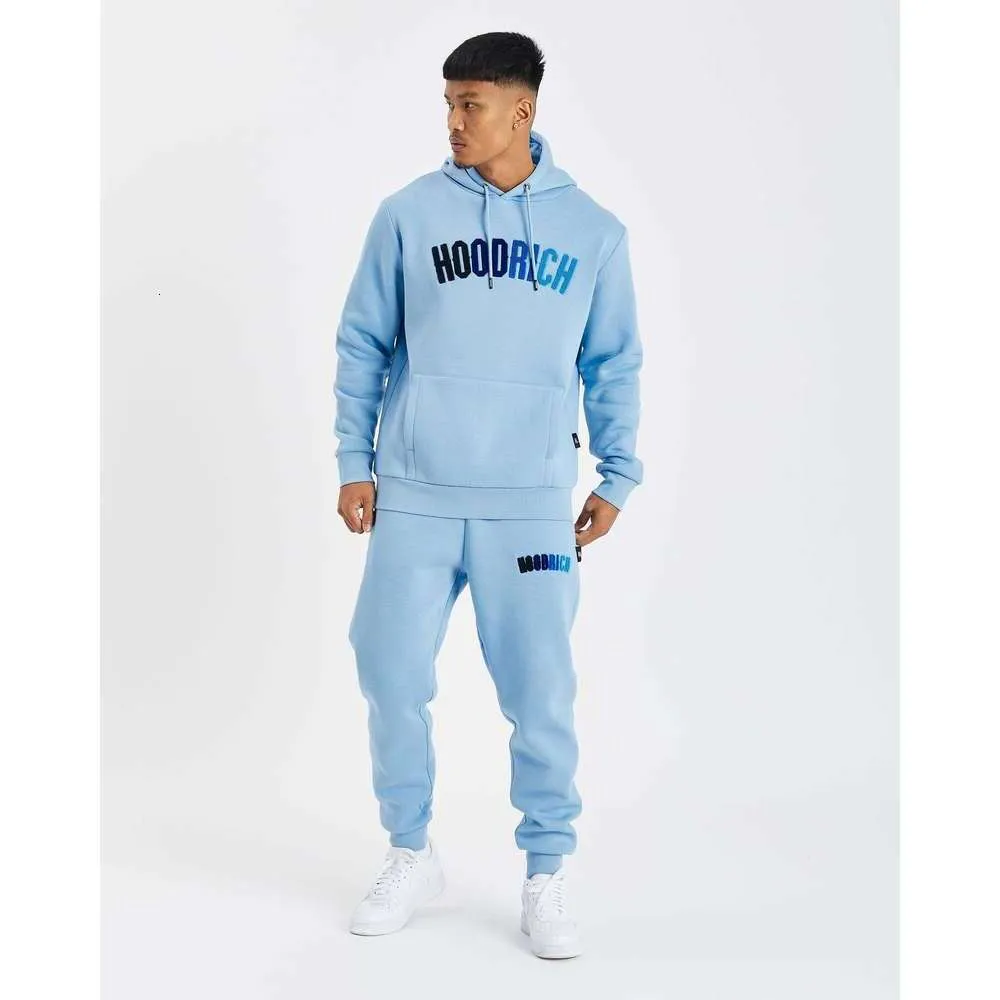 2023 Sports Hoodrich Tracksuit Letter Towel Embroidered Winter Sweatshirt Hoodie for Men Colorful Blue Solid topsweater loe