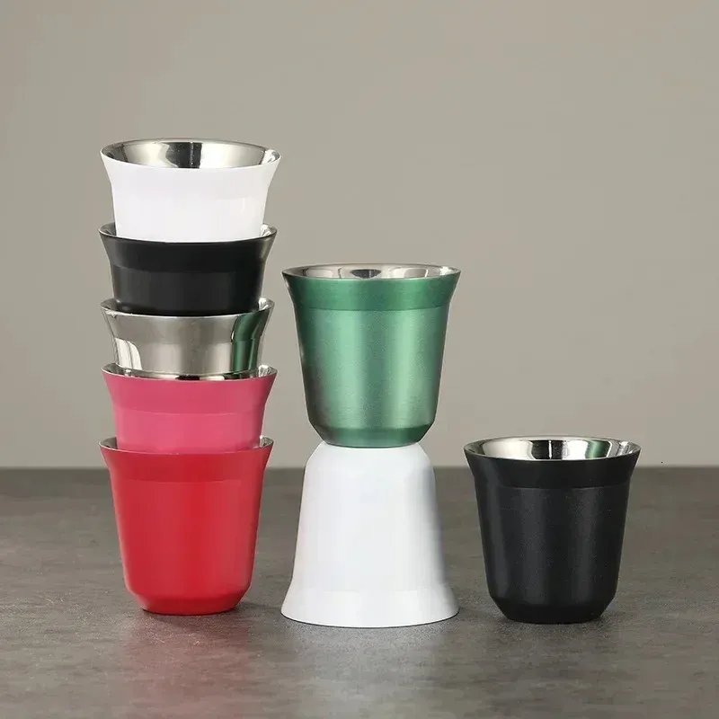 80 ml Mini Coffee Cup Högkvalitativ rostfritt stål Dubbelskikt Termisk isolering Kaffekopp Portabel liten kaffekopp 231227