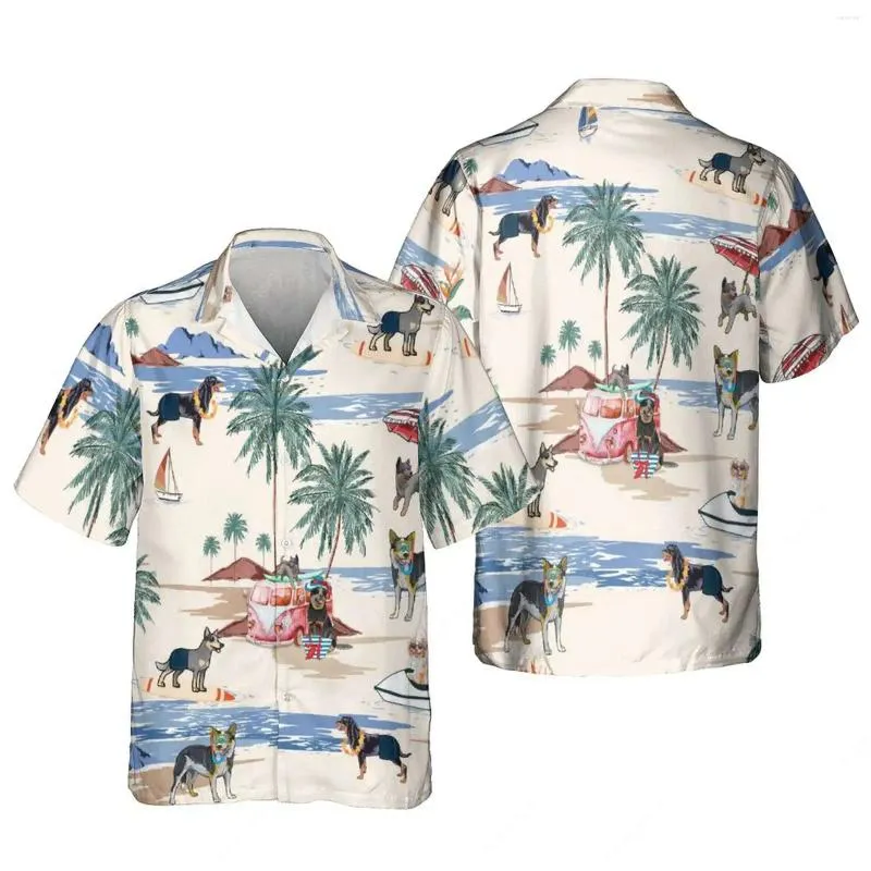 Mäns avslappnade skjortor sommar 3d elegant tryck beagle hund hawaiian mode y2k harajuku strandblusar vintage camisa sociala kläder