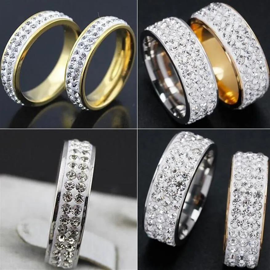 30 peças anéis de casamento vintage 2 fileiras 3 fileiras de cristal de zircônia anéis de strass completos prata ouro aço inoxidável cz anéis de noivado natal 2353