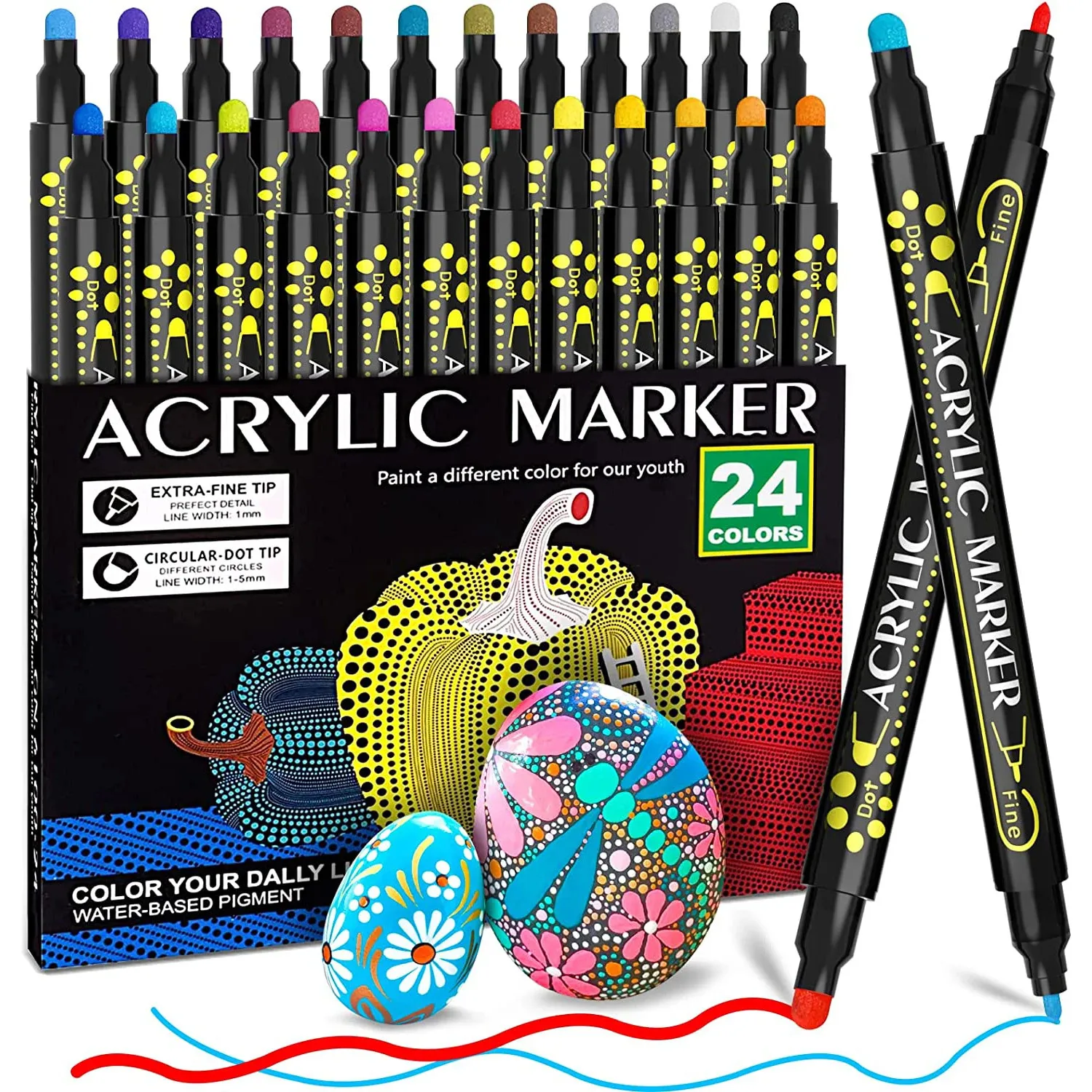 Metallic Marker Pens 12-36 Colors Acrylic Pens Brush Round Tip Pastel Pens for Adult Coloring Book Art Rock Painting Card Making 231226