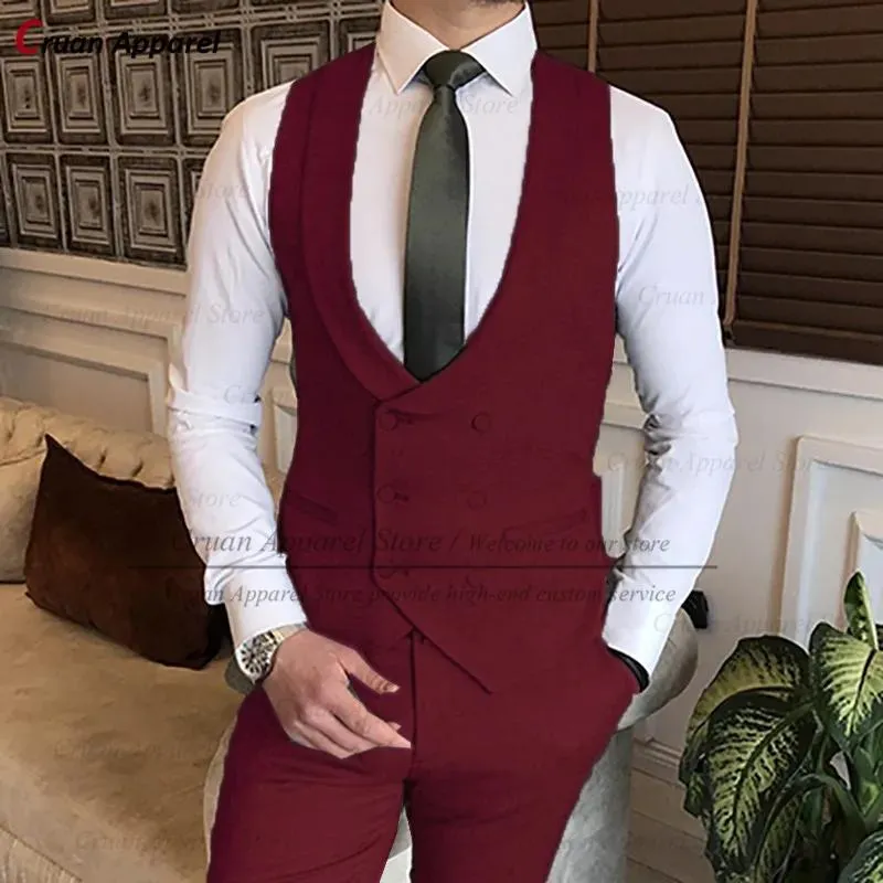 Blazers Châle Revers Hommes Gilet Costume Couleur Unie Classique Double Boutonnage Uneck Gilet D'affaires De Mariage Marié Meilleur Homme Veste Sans Manches