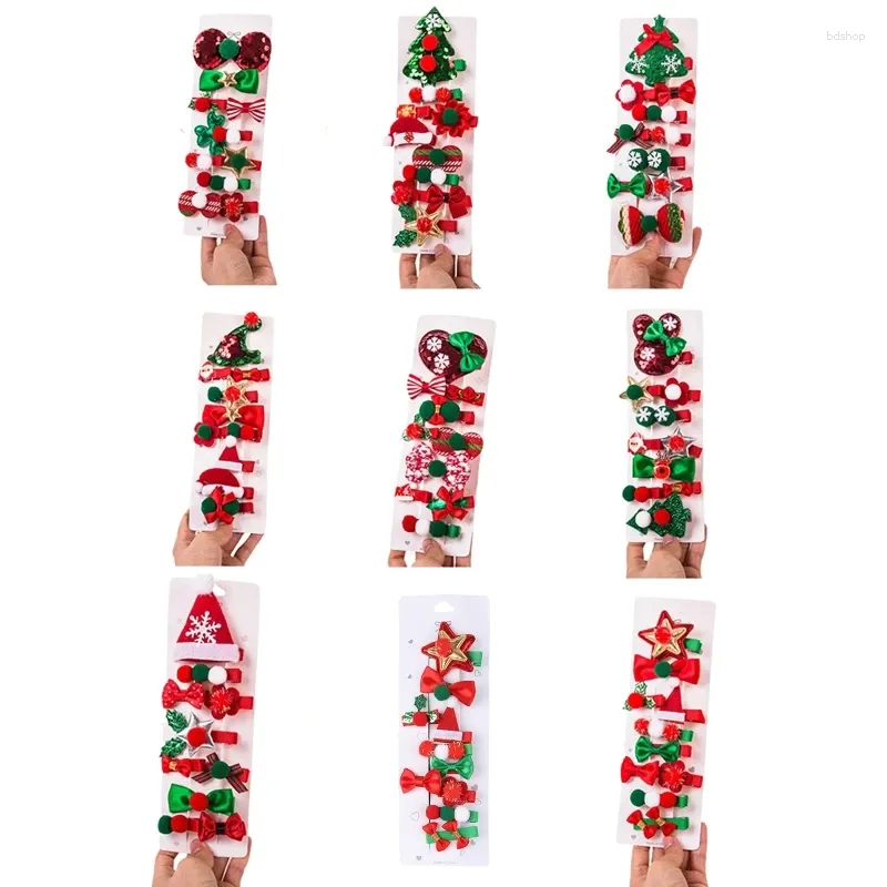 Hårtillbehör Mini Red Bow Xmas Hat Hairpins Female Cartoon Plush Clips Headdress Elk Clip for Kid