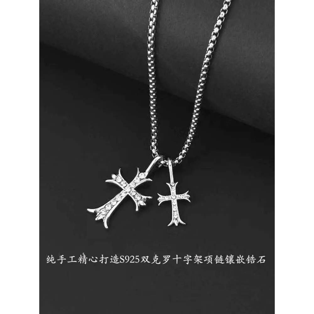 Mens Cross Pendant Necklace - Designer Chrome Style, Pure Silver