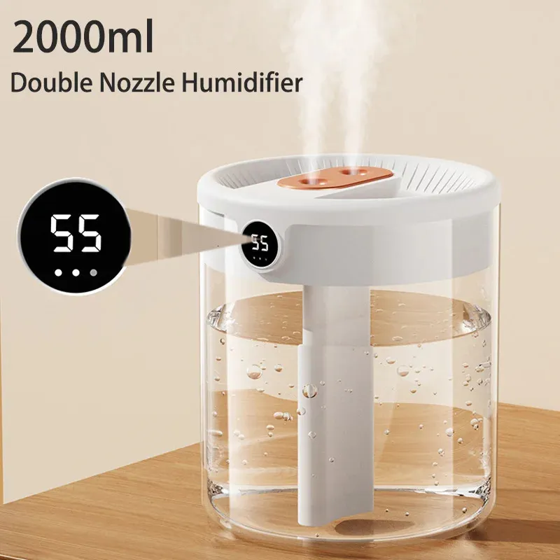 Promotion- 2L Double Nozzle Air Humidifier With LCD Humidity Display Large Capacity Home Aroma Essential Oil Diffuser Humidifier 231226