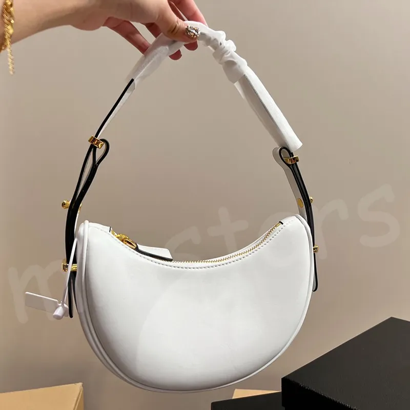 Half Moon Padded Leather Bag Designer Leather Handles Metal