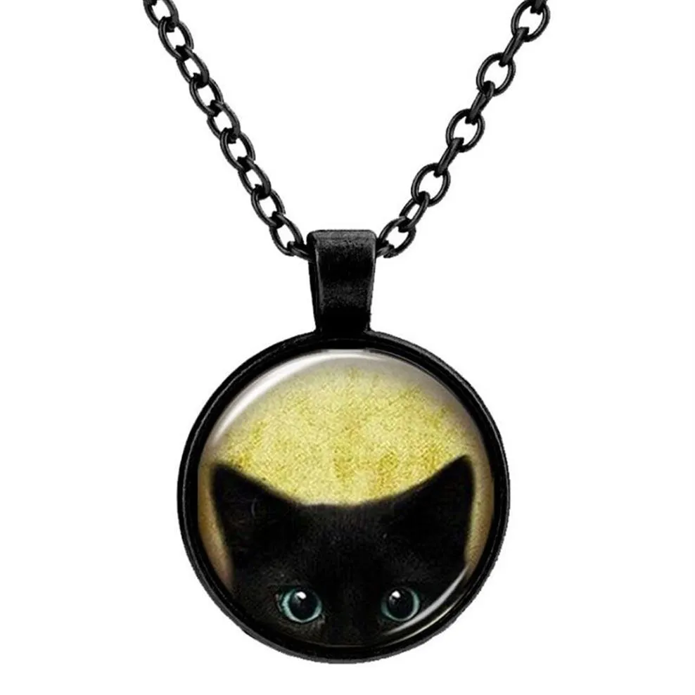 Индивидуальные винтажные стеклянные подвески в виде кошек, ожерелье, серебро, античная бронза, матовая черная магия времени, подвеска с драгоценным камнем, свитер, ожерелье, подарок Jewelr215r