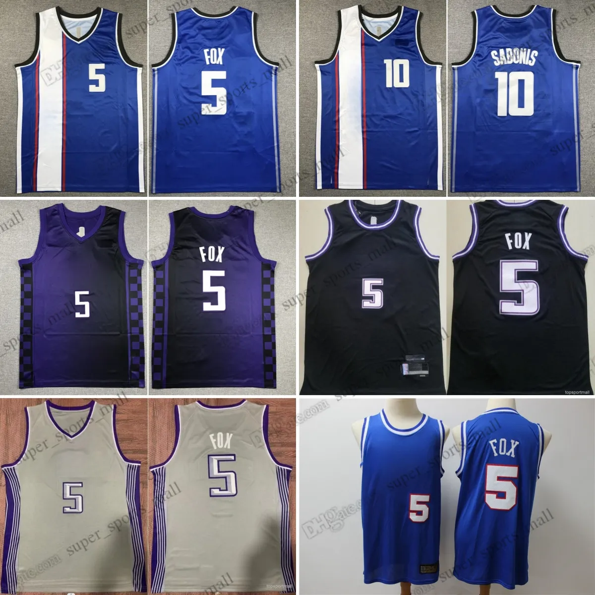 2023-24 New City Basketball Jerseys 5 De'Aaron 10 Domantas Fox Sabonis Cousu Blanc Rouge Jersey Hommes S-XXXL