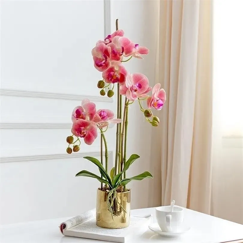 Kransar Högkvalitet Välutformad Table Flower Vase Artificial Latex Orchid Flower Arrangement Real Touch Ins Popular T200103