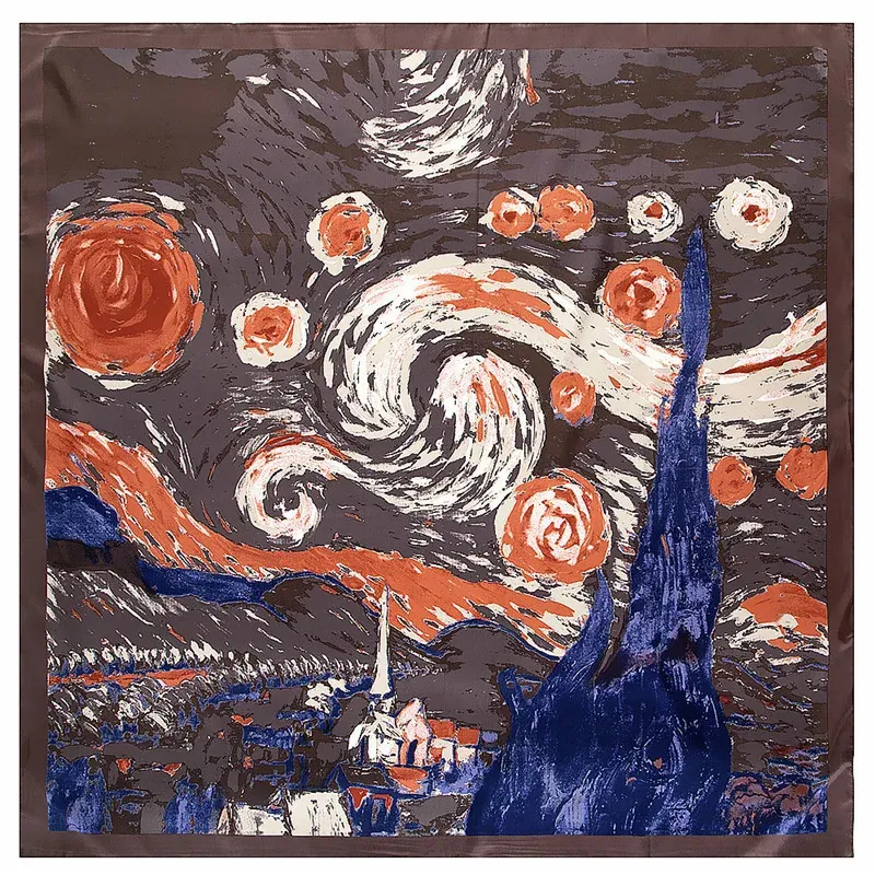 130 cm Van Gogh Sky Sky Oil Painting di pittura sciarpa Scarf Silk Square Donne Kerchief Scialle di scialle per signore 231227