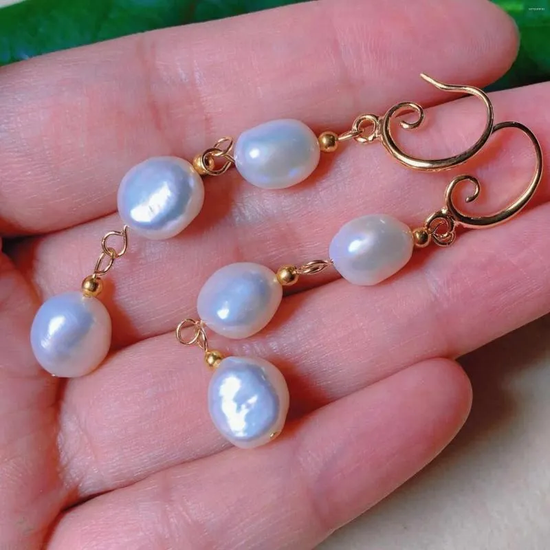 Boucles d'oreilles pendantes en forme de perle blanche baroque naturelle, en or 18 carats, cadeau de Thanksgiving, de pâques, pour femmes, carnaval, belle culture