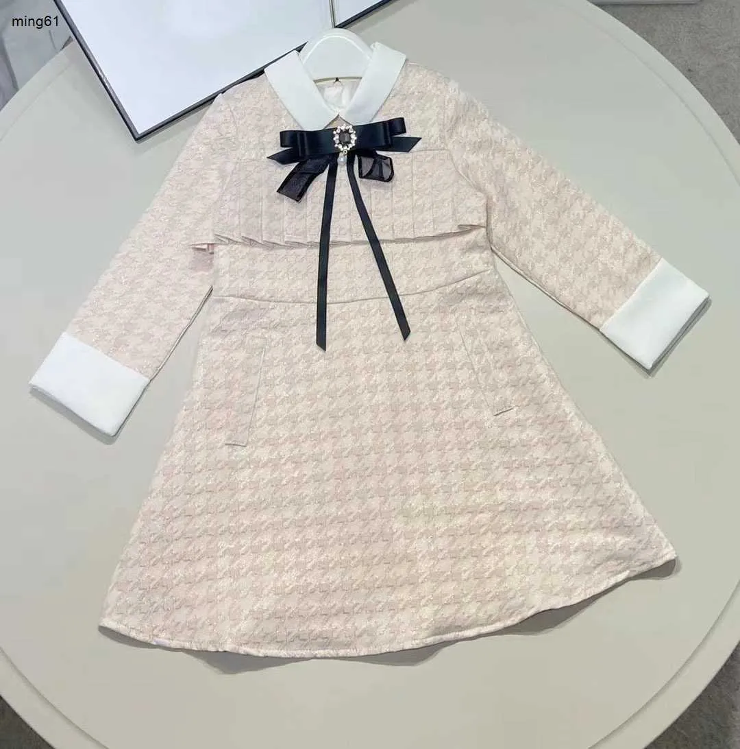 Brand baby dresses designer girl skirt Size 110-160 Shiny gold edge design child dress Long sleeved toddler frock Dec20