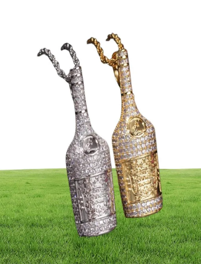 Pendentif bouteille de Champagne glacé pour hommes, couleur or, collier de bouteille de vin rouge pour hommes, bijoux de fête Hip Hop 6401907
