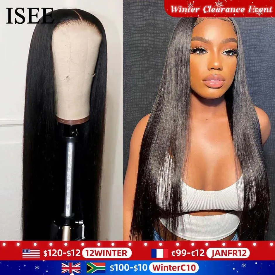 かつらISEE 100％Glueless Human Hair Wigs Straight Lace Frontal Wigs for Quick Easy Install Glueless Wigs HD Lace Wear and Go Wig