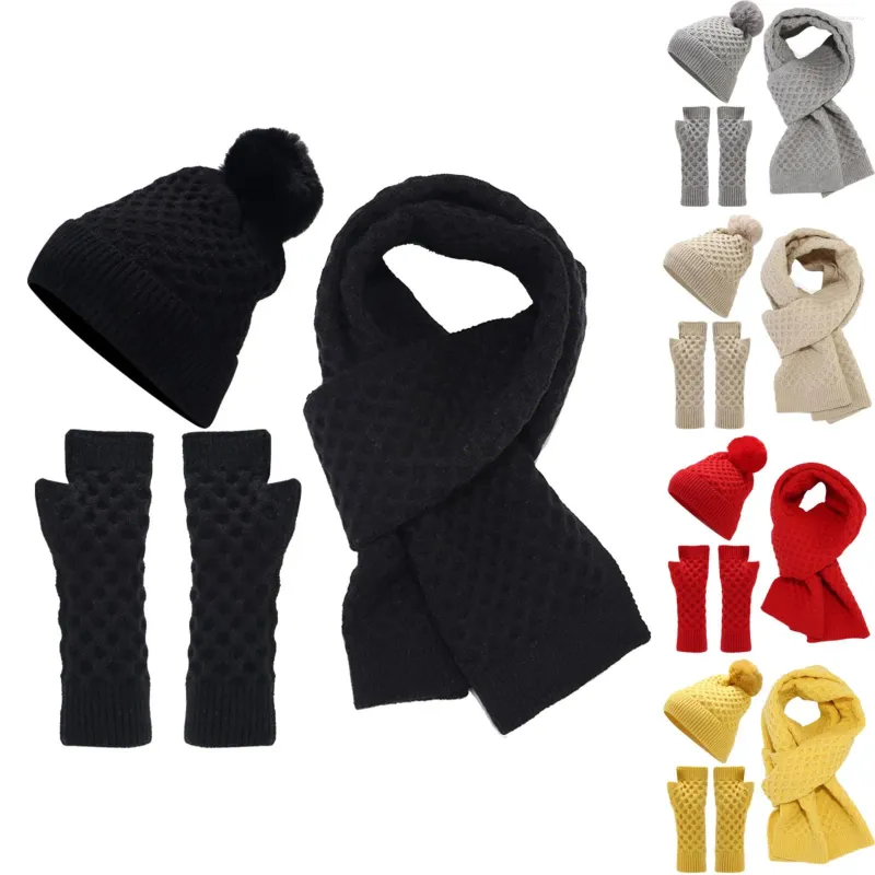 Boll Caps Scarf Gloves Hat Set For Teen Girls Womenmen Autumn Winter Warm Women