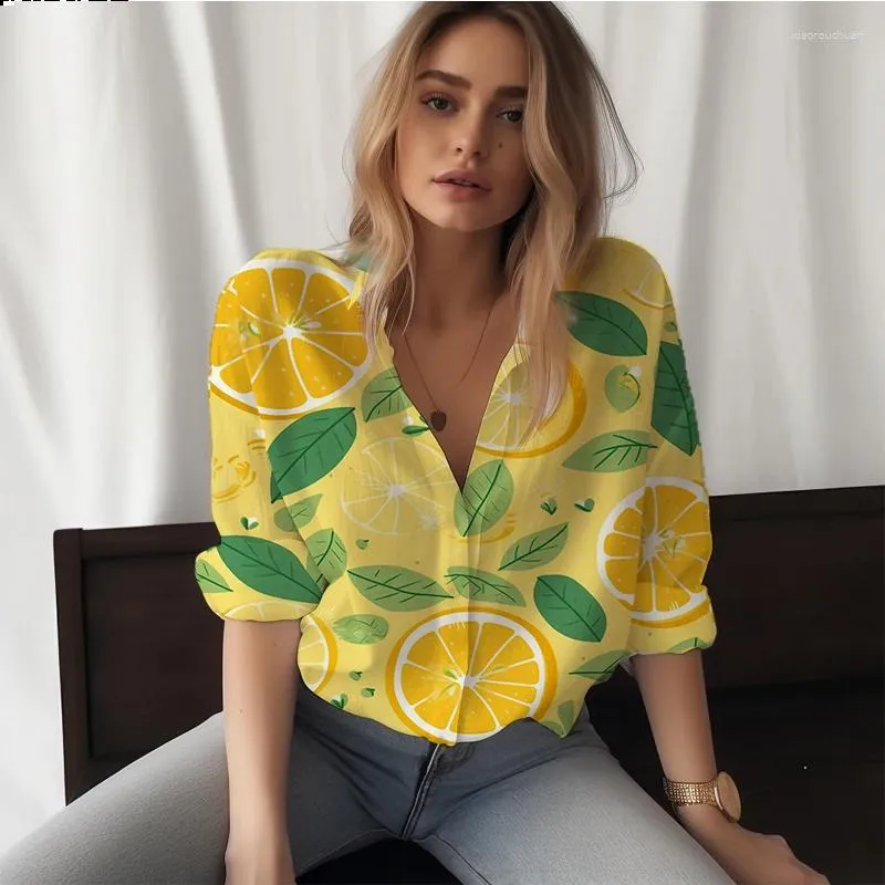 Blouses pour femmes Summer Ladies Shirt Lemon Orange 3D Printed Fruit Fruit Casual Style Fashion Trend