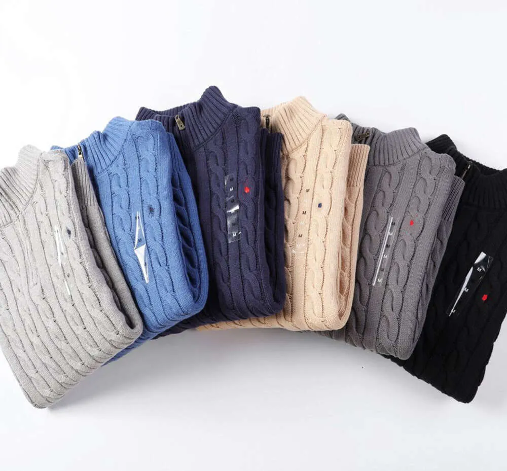 2023 Designer Mens Polo Pull Hiver Polaire Chemises Épais Demi-Fermeture À Glissière Col Haut Pull Chaud Slim Tricot Tricot Casual Jumpers Petit Cheval Mouvement De La Mode 3ih