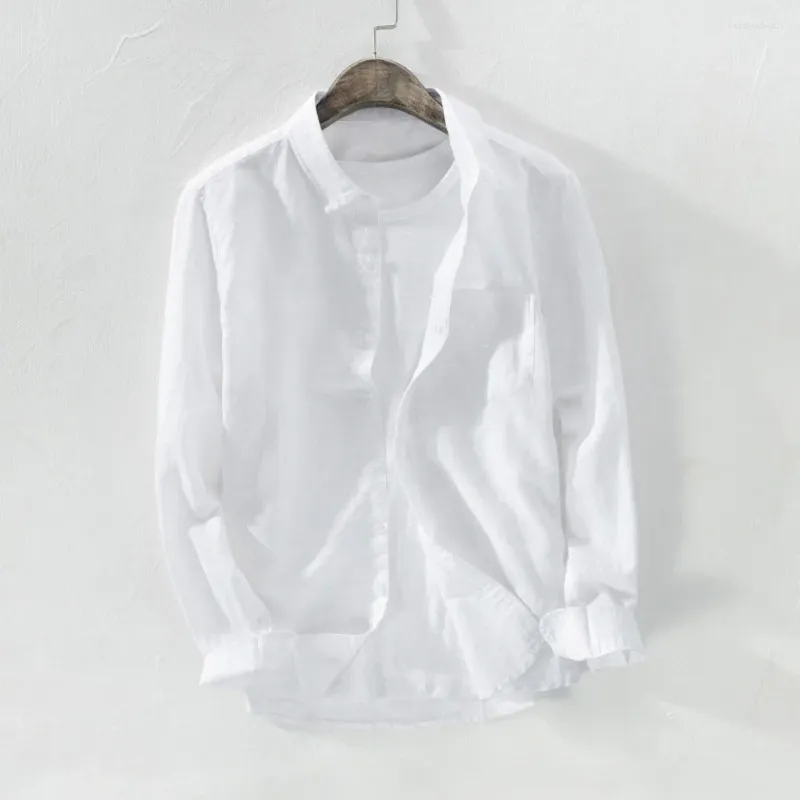 Camisas casuais masculinas moda sólida botão baggy blusas de verão para homens t bolso manga tamanho linho longo algodão