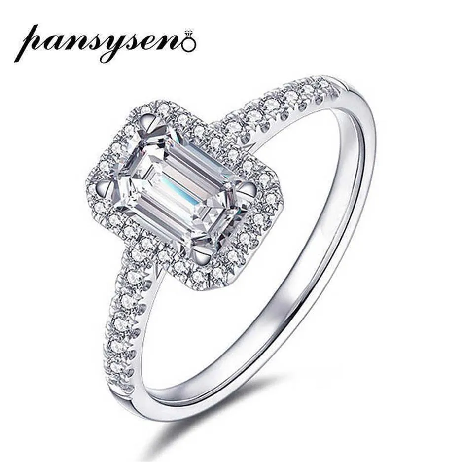 PANSYSEN Emerald Cut 925 Sterling Zilver Gesimuleerde Moissanite Ring Bruiloft Engagement Zirkoon Ringen voor Vrouwen Hele Sieraden Y06335f