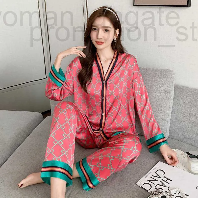 Women's Sleep & Lounge Designer designer sleepwear 2022 Spring New Style Long Sleeved Women Pajamas Set Ice Silk Printed Fashion Pyjamas 854O CSXM