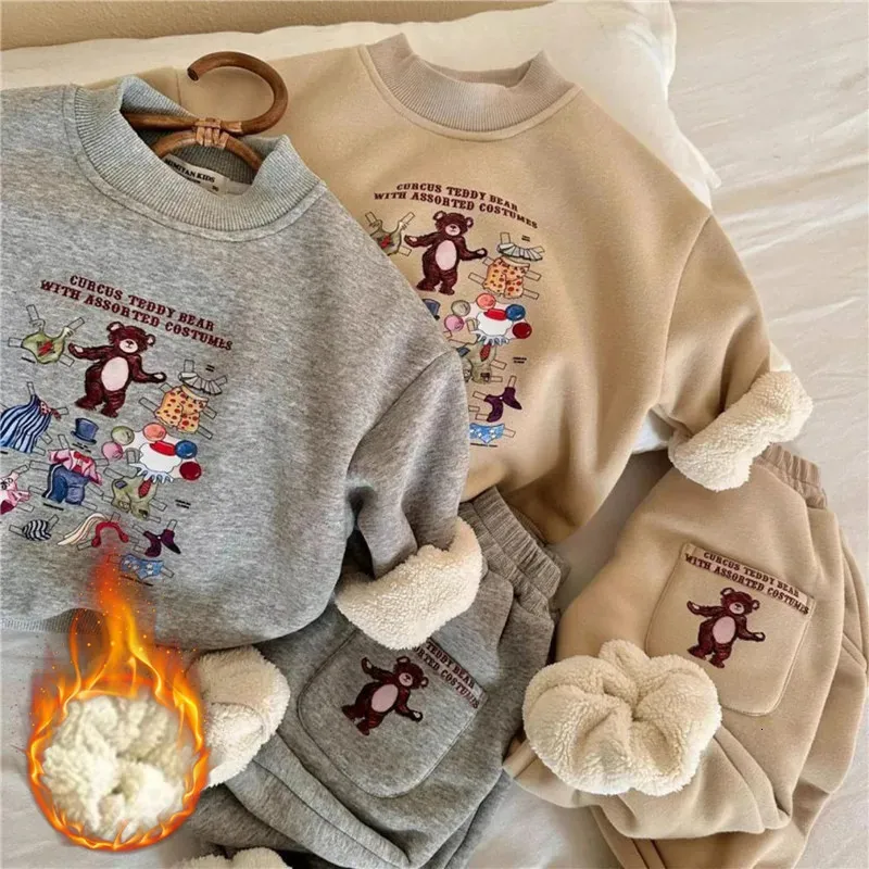 Infant Kinder Baumwolle Sets Herbst Winter Kind Verdicken Kleidung 2 stücke Set Kleinkind Jungen Mädchen Pullover Jogginghose Outfits 231227