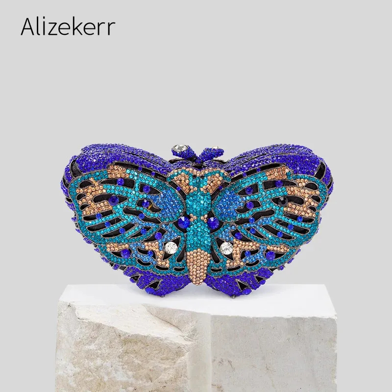 Butterfly -formad strass på kvällskopplingar för bröllopsfest metallnyhet plånböcker och handväskor lyxdesigner hög kvalitet 231226