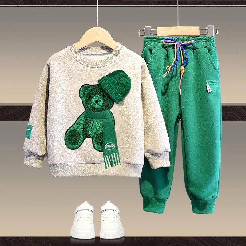 Autumn Baby Girl Boy Clothes Set Children Sports Cartoon Bear Sweatshirt Top and Pants Buttom Two Piece Suit Cotton Tracksuit 231226