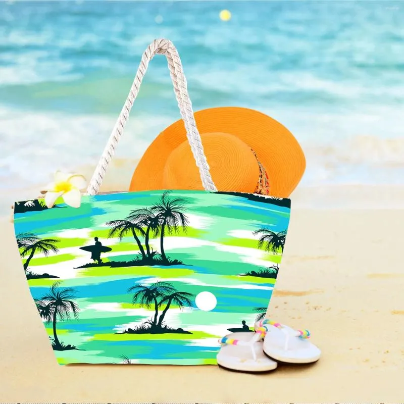 Sacos de compras Grande sacola de praia para mulheres anti aspersão com bolsos de zíper viagem ou ginásio ombro