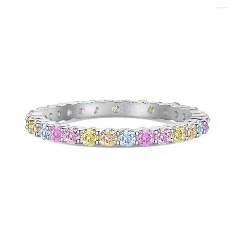 Clusterringe Karloch S925 Sterling Silber Ring Premium Regenbogen Farbe Zirkon Hand eingelegt exquisite Schließung für Frauen