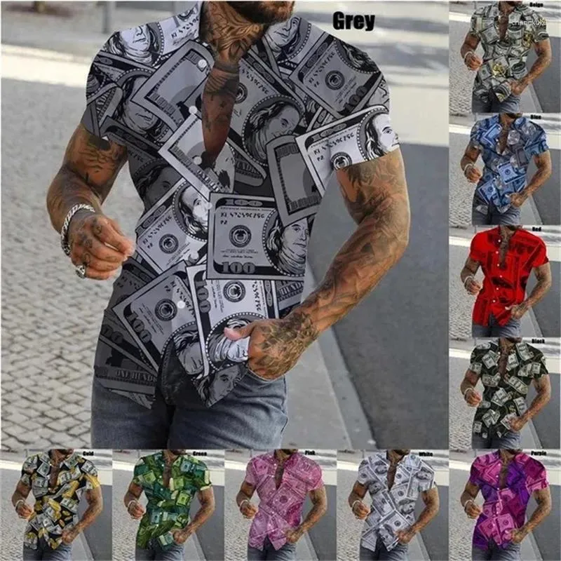 Chemises décontractées pour hommes Mode 3D Dollar Hommes Été Manches courtes Slim Fit Bouton Up Est Streetwear Tops confortables