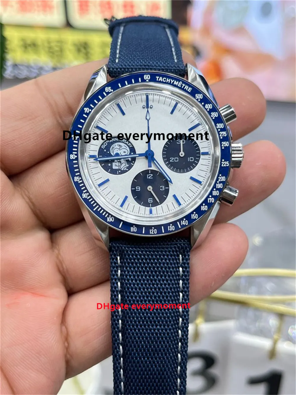 N1 Factory Manual Chained Watch 42mm 310.32.42.50.02.001 Mechanical Men's Watches Nylon Band 50th Anniversary Edition Blue 3861 Movement Timer Wristwatches-95