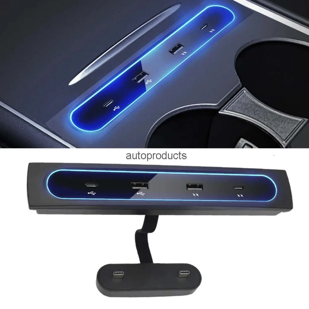 Atualize novo carregador rápido USB Shunt Hub Intelligent Docking Station para Tesla Modelo 3 Y 2021 2022 27W Adaptador de carro Extensão de divisor