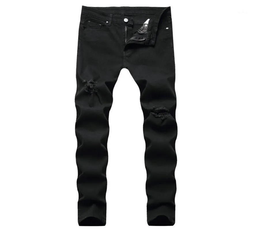 Men039S Jeans 2021 Män staplade rippade manliga svarta denim raka benbyxor Studenter Slim Fit pojkvän Streetwear Quality Bra6664279