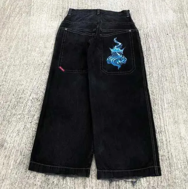 JNCO Jeans Y2K Mens Hip Hop DICE Gráfico Bordado Baggy Jeans Retro Blue Pants