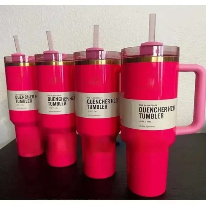 Quencher 40oz Tumbler with straw and lid (Hot Pink)