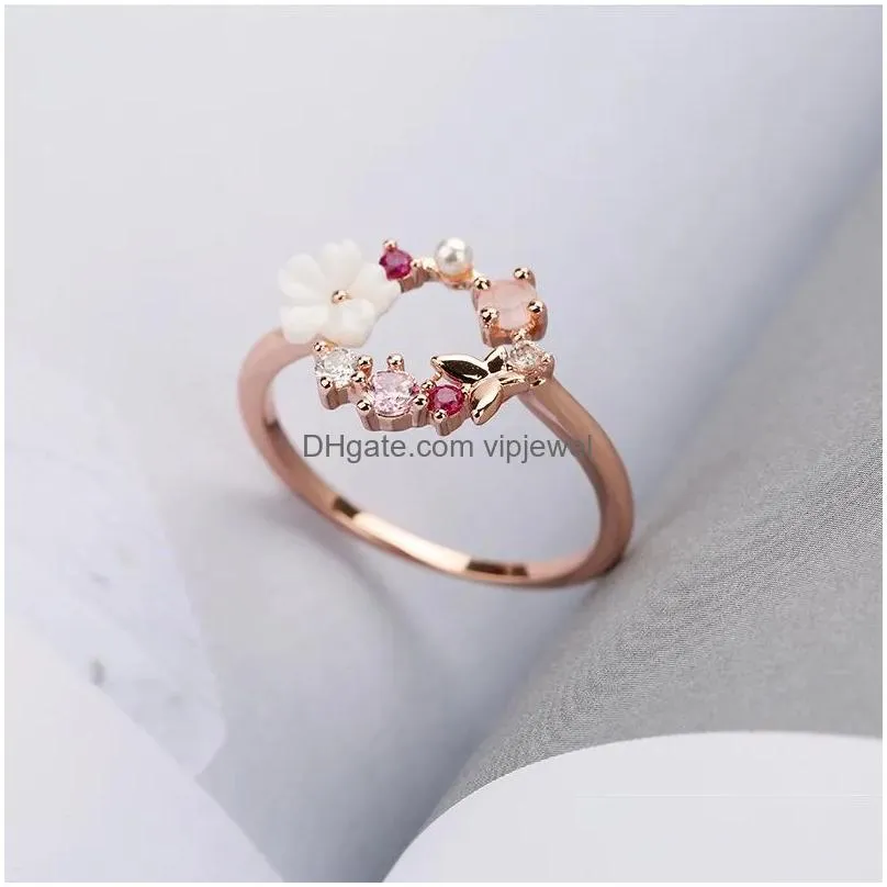 Cluster Rings Womens Fashion Personality Creative Butterfly Flower Rose Gold Crystal Zircon Ring Wedding Party Boutique Jewelry Drop Dhajd